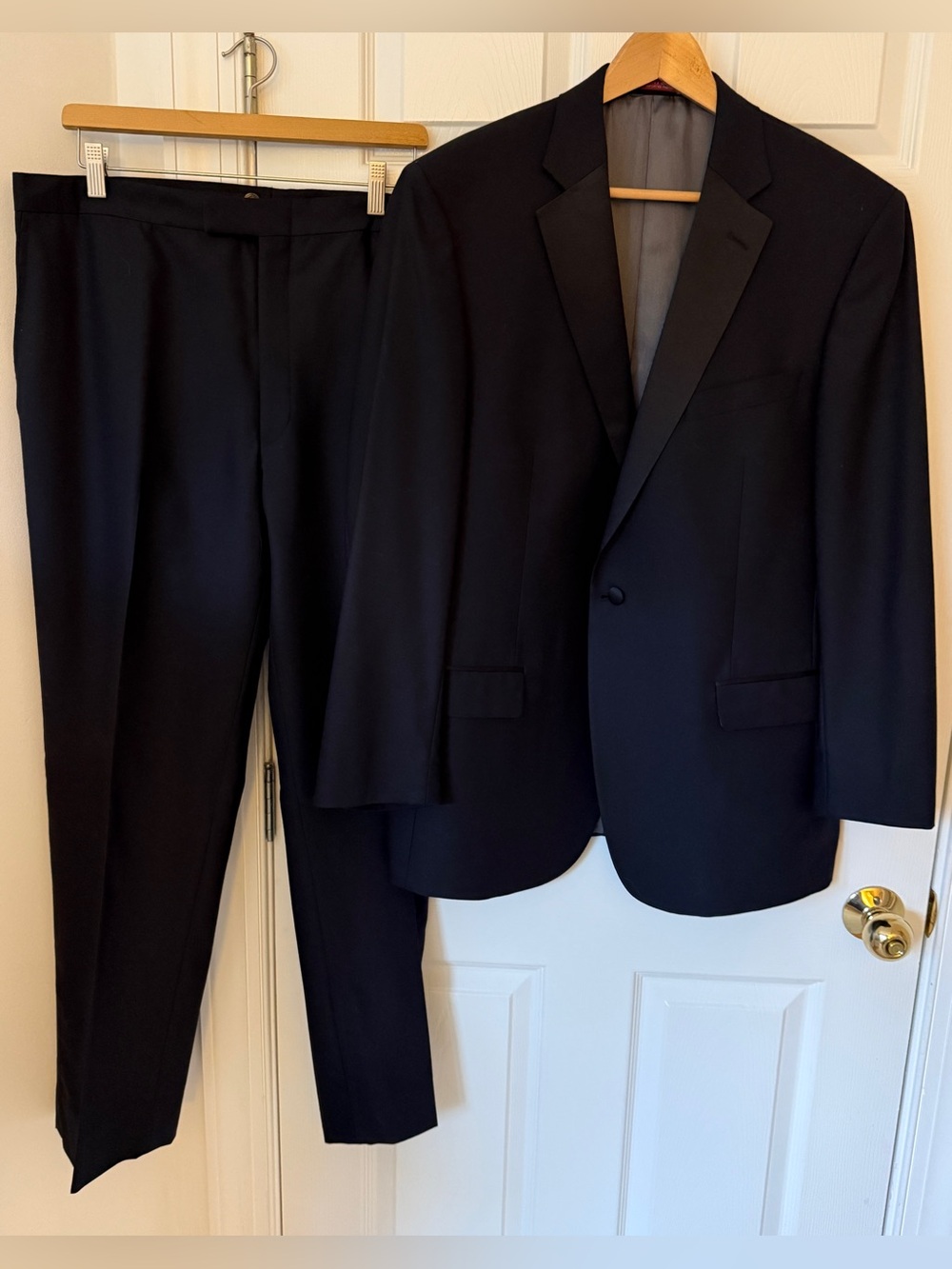 NEW* Hart Schaffner Marx Tuxedo 44R Blazer 37/29 Pants Black Satin Stripe Suit - Picture 4 of 16